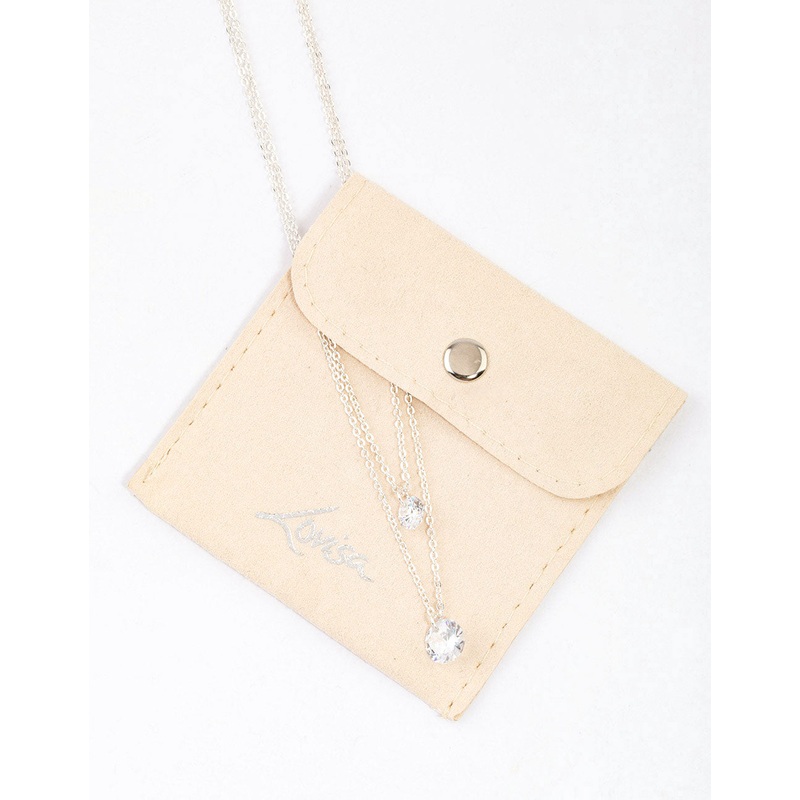 Silver Double Row Cubic Zirconia Necklace & Polishing Set