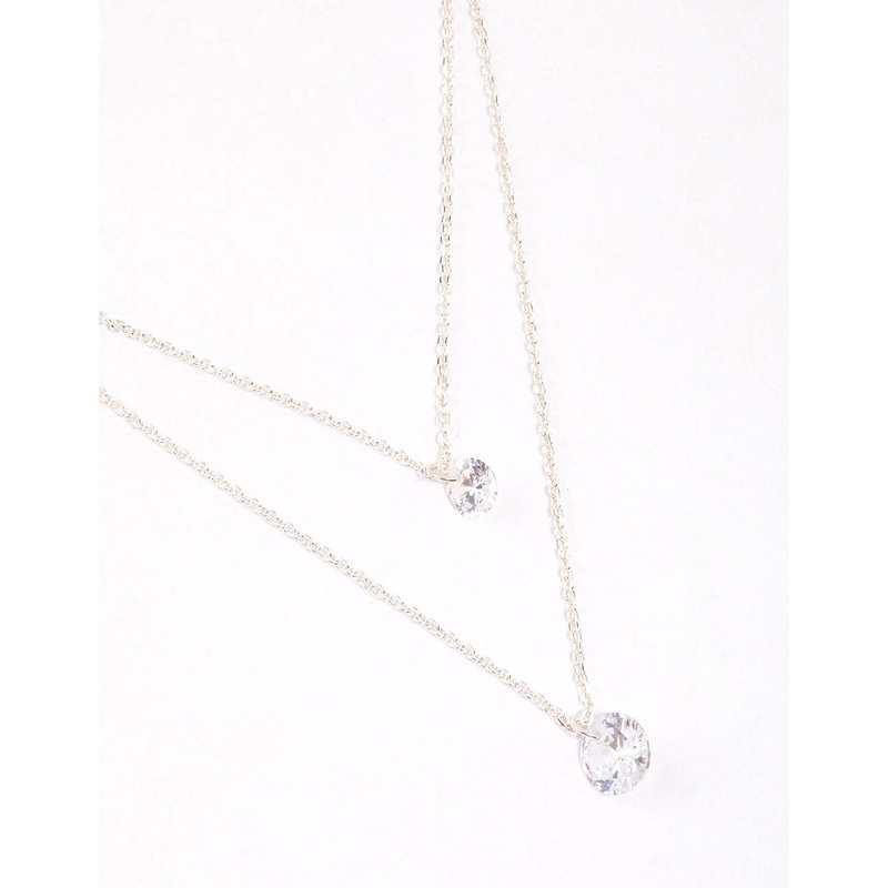 Silver Double Row Cubic Zirconia Necklace & Polishing Set