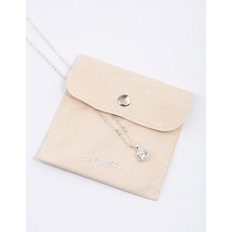 Silver Encased Diamante Drop Necklace & Polishing Set