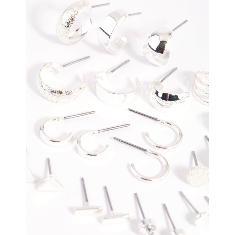 Silver Geometric Stud & Hoop Earring 12-Pack