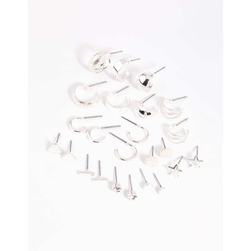 Silver Geometric Stud & Hoop Earring 12-Pack