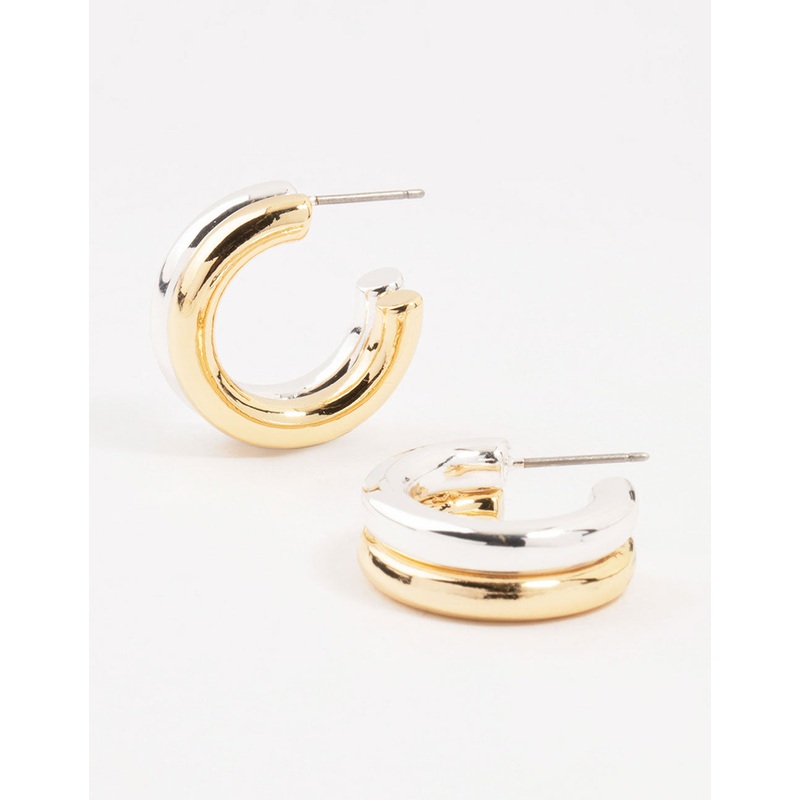 Small Mixed Metals Double Hoop Earrings