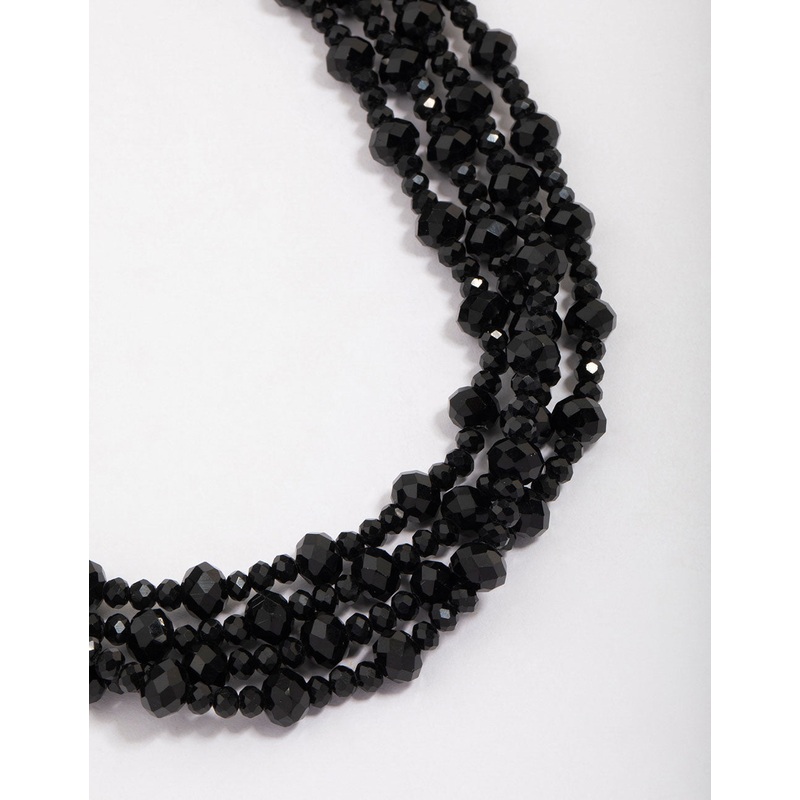 Black Short Beaded Layered Necklace