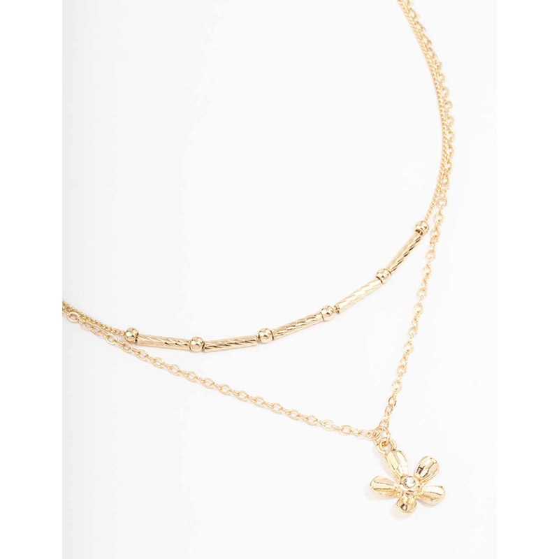 Gold Double Chain Flower Short Necklace