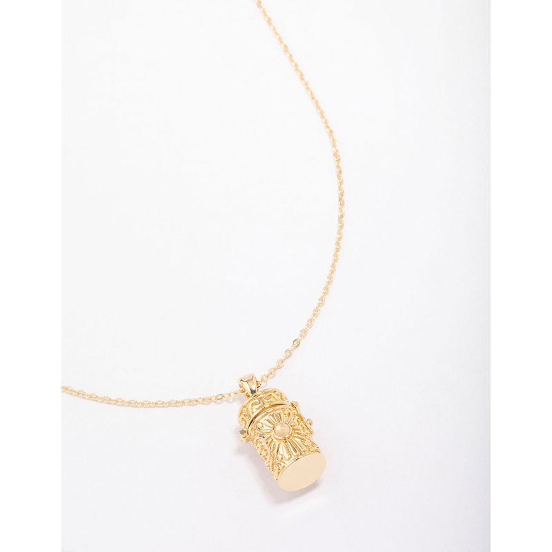 Gold Plated Barrel Locket Pendant Necklace