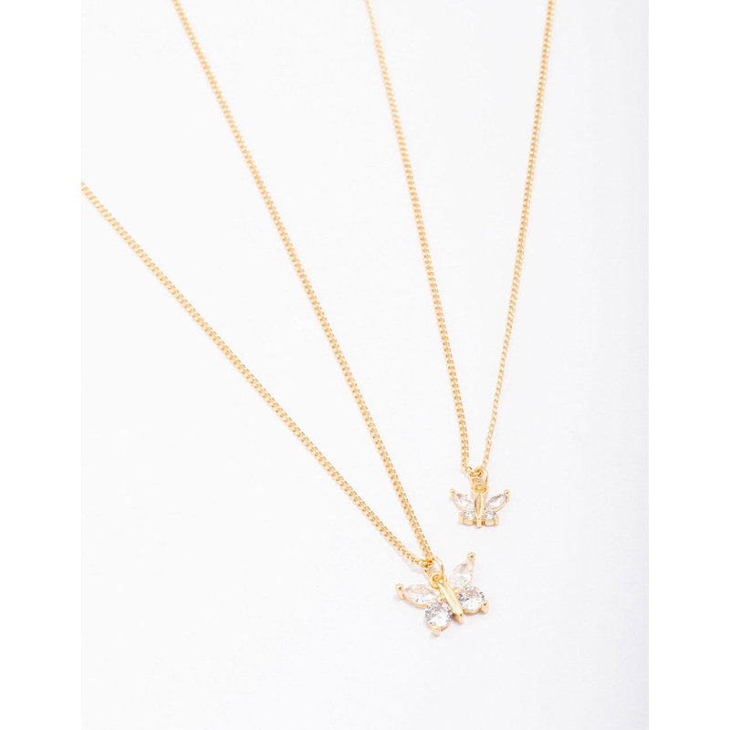 Gold Plated Cubic Zirconia Butterfly Necklace Pack