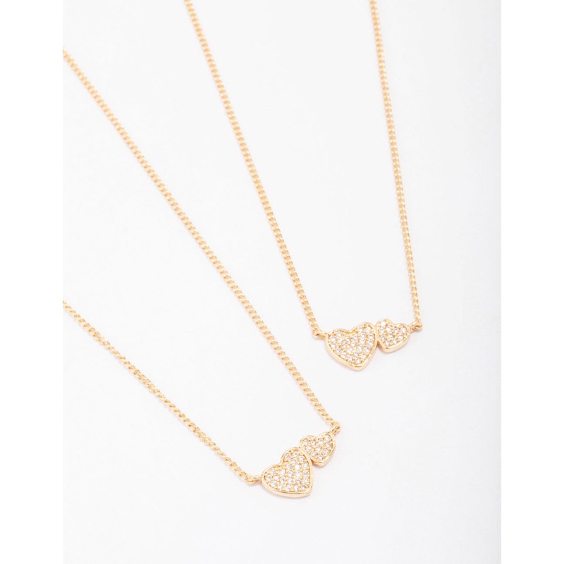 Gold Plated Cubic Zirconia Link Heart Necklace Pack