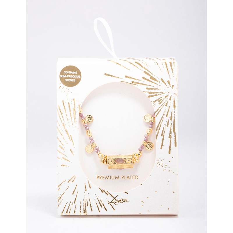 Gold Plated Semi-Precious Barrel Necklace