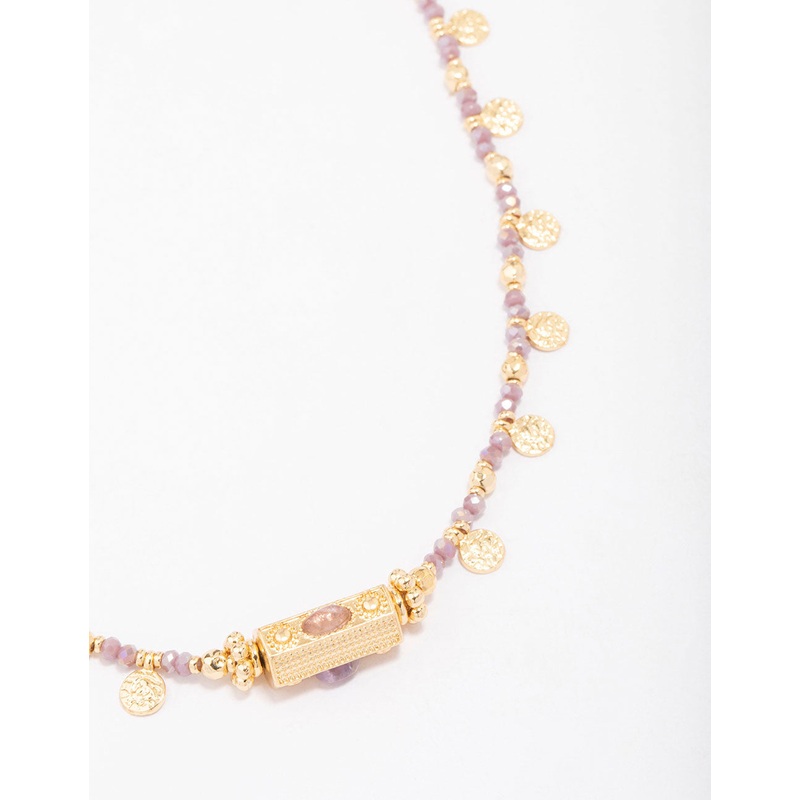 Gold Plated Semi-Precious Barrel Necklace