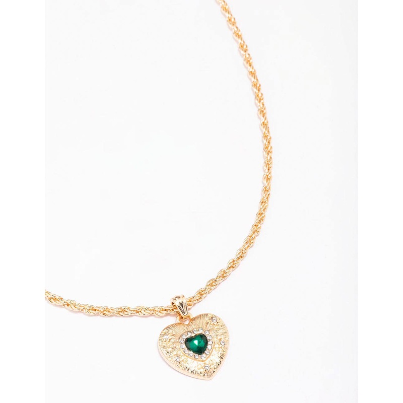 Gold Twisted Rope Diamante Heart Pendant Necklace