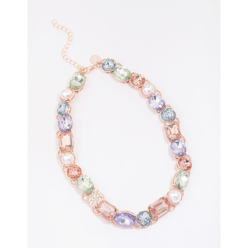 Rose Gold Pearl Stone Statement Necklace