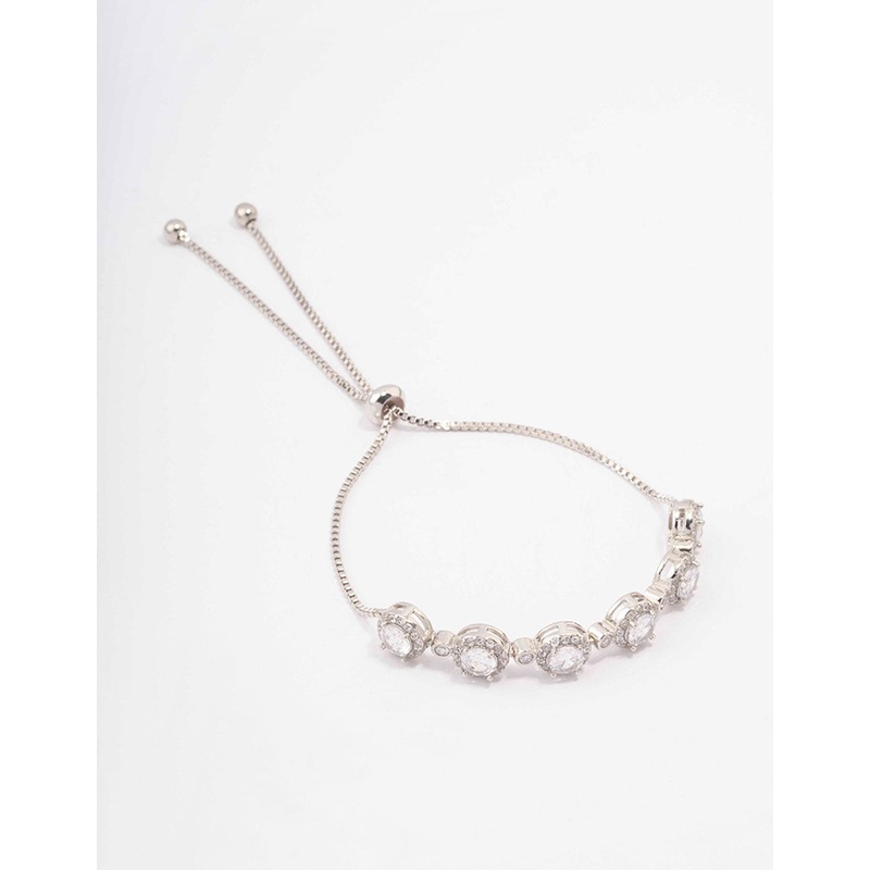 Silver Circular Cubic Zirconia Toggle Bracelet