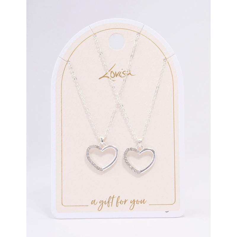 Silver Open Heart Diamante Necklace Pack