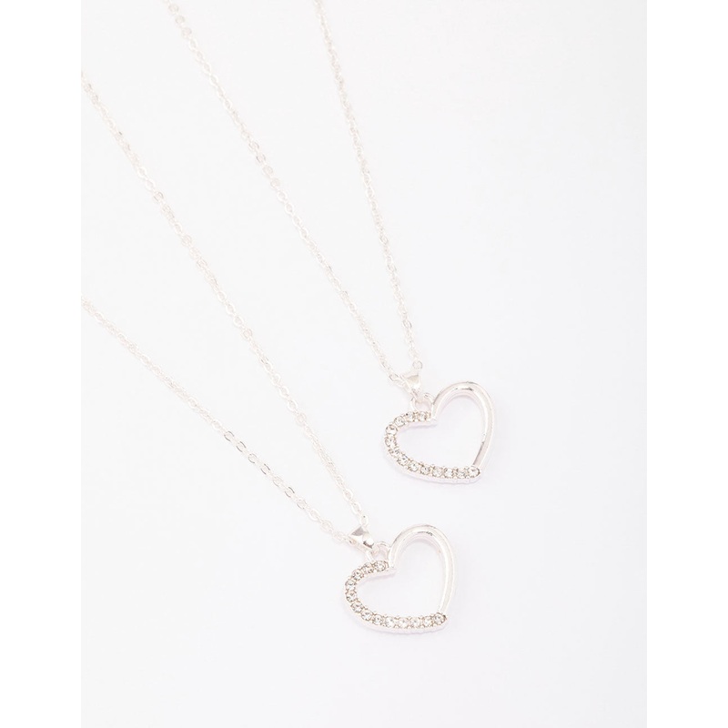 Silver Open Heart Diamante Necklace Pack