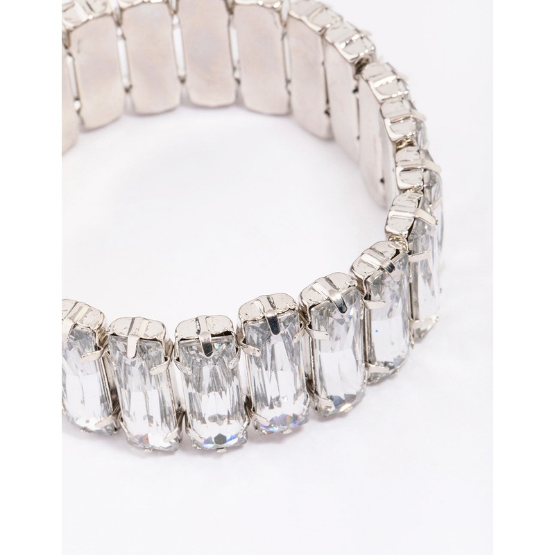 Silver Rectangular Stone Stretch Bracelet