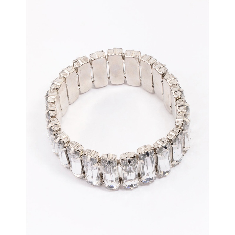 Silver Rectangular Stone Stretch Bracelet