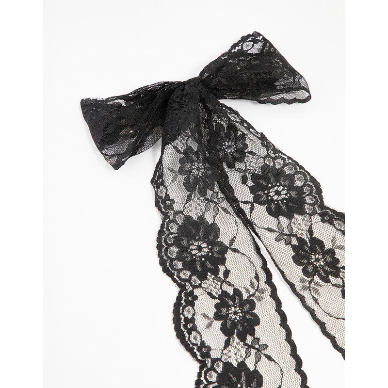 Black Lace Fabric Medium Bow Clip