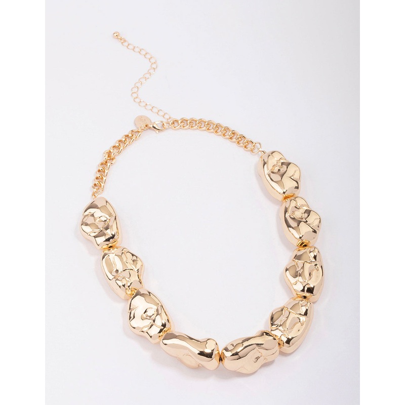 Gold Circular Textured Statement Necklace
