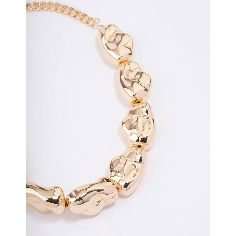 Gold Circular Textured Statement Necklace