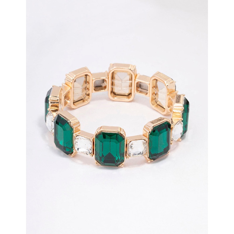 Gold Hexagon Emerald Stone Stretch Bracelet