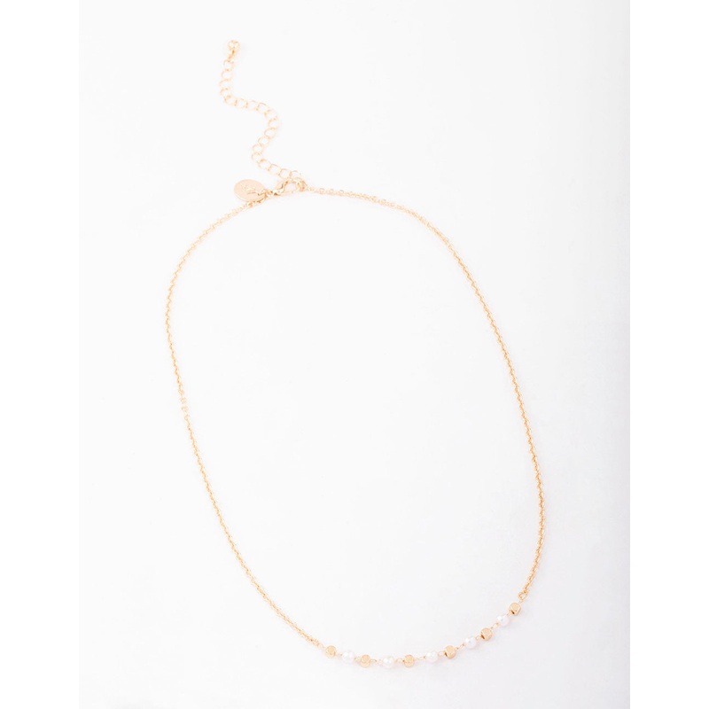 Gold Pearl & Bead Chain Short Necklace