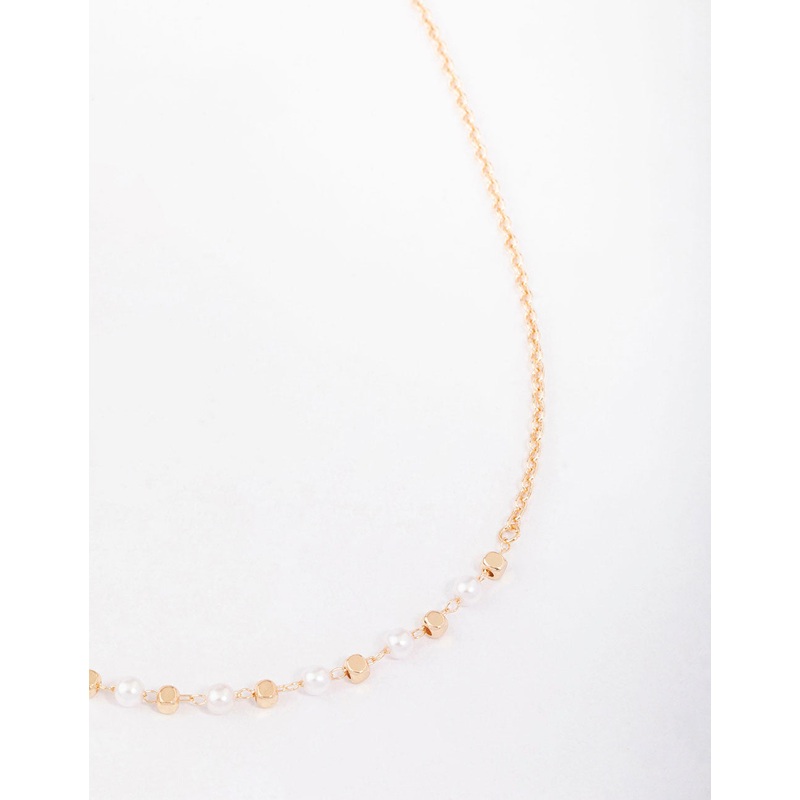 Gold Pearl & Bead Chain Short Necklace