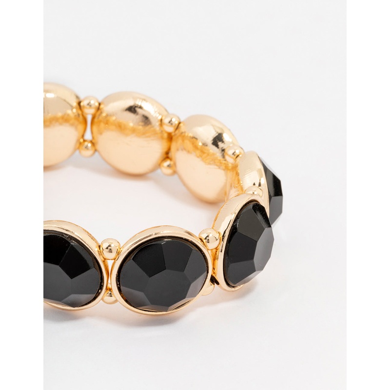 Gold Toned Black Round Stretch Bracelet