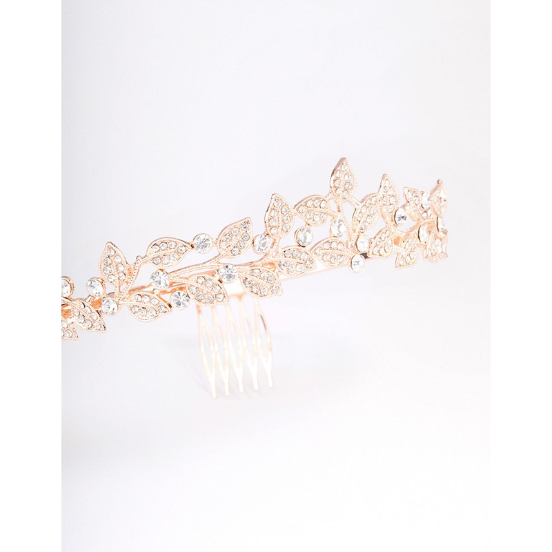 Rose Gold Diamante Leafy Tiara
