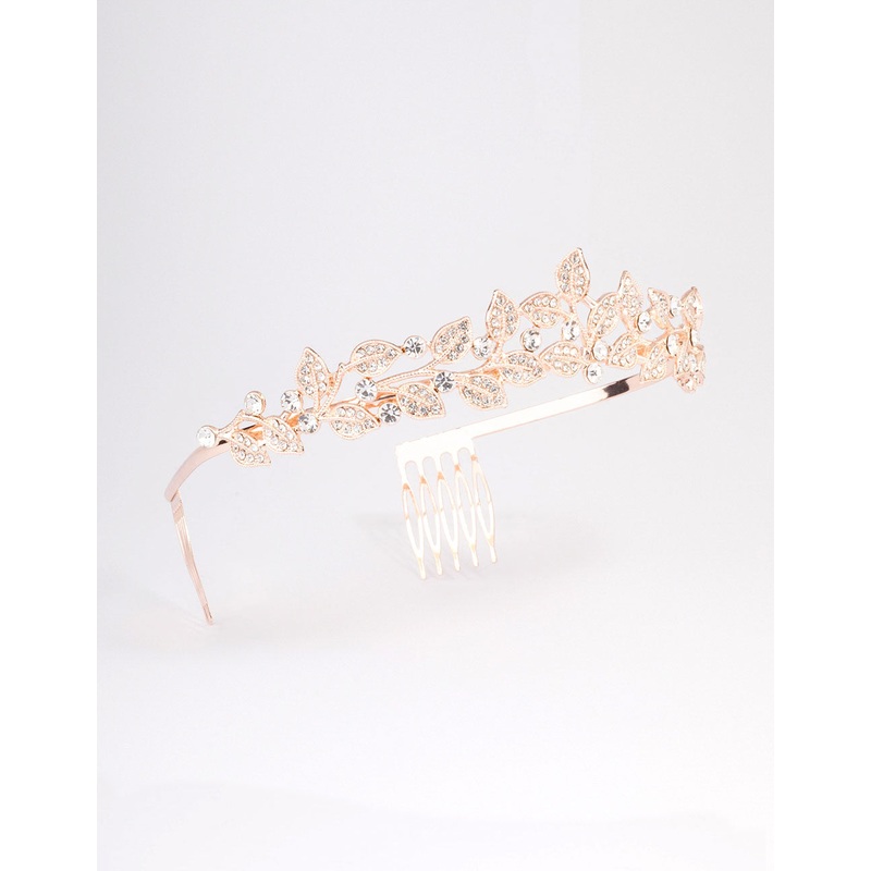 Rose Gold Diamante Leafy Tiara