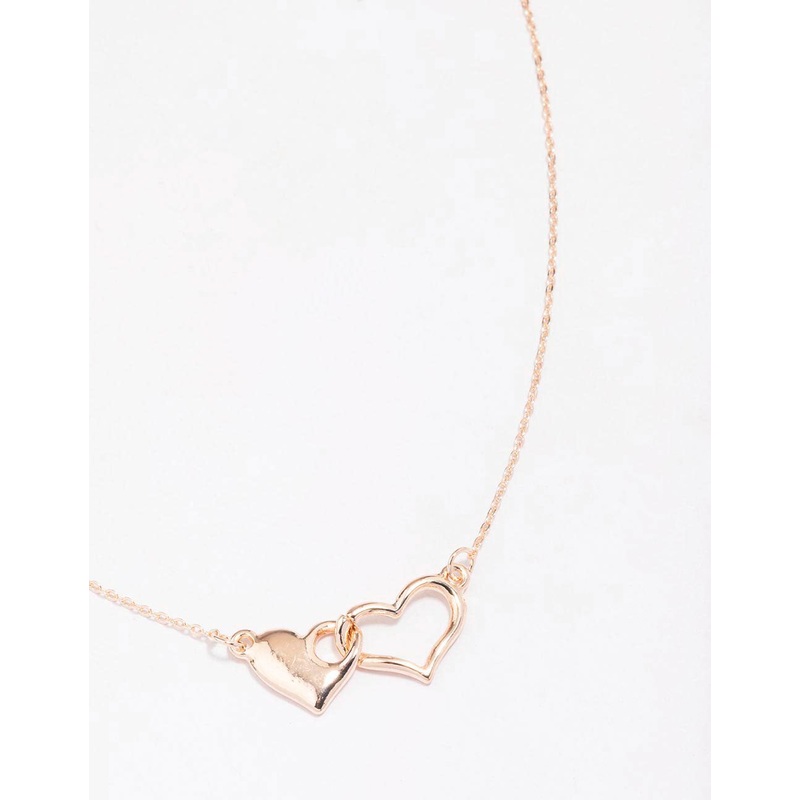 Rose Gold Solid Interlocking Heart Pendant Necklace
