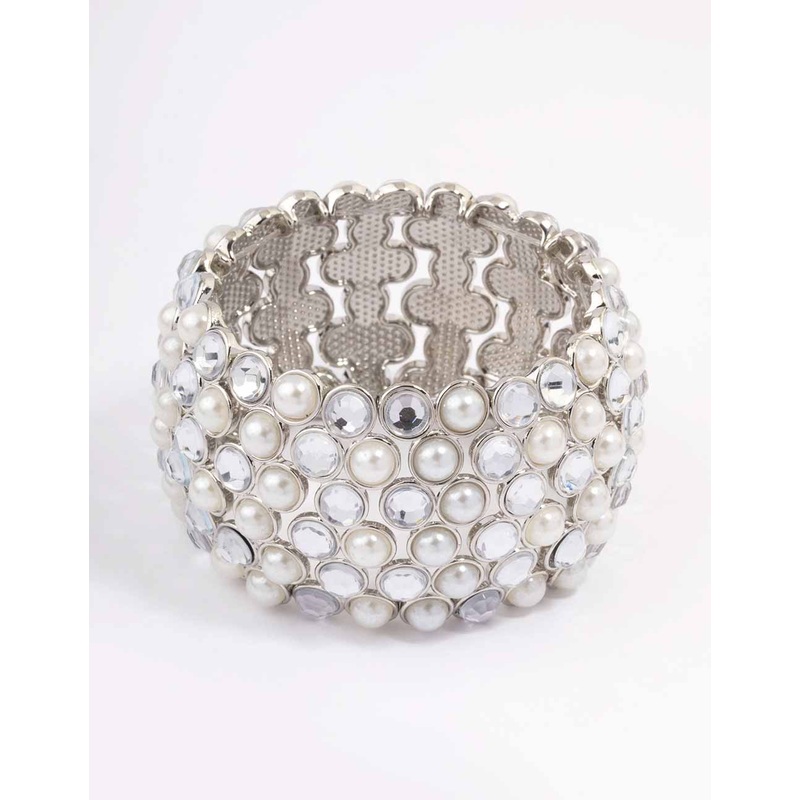 Silver Pearl Large Statement Bracelet