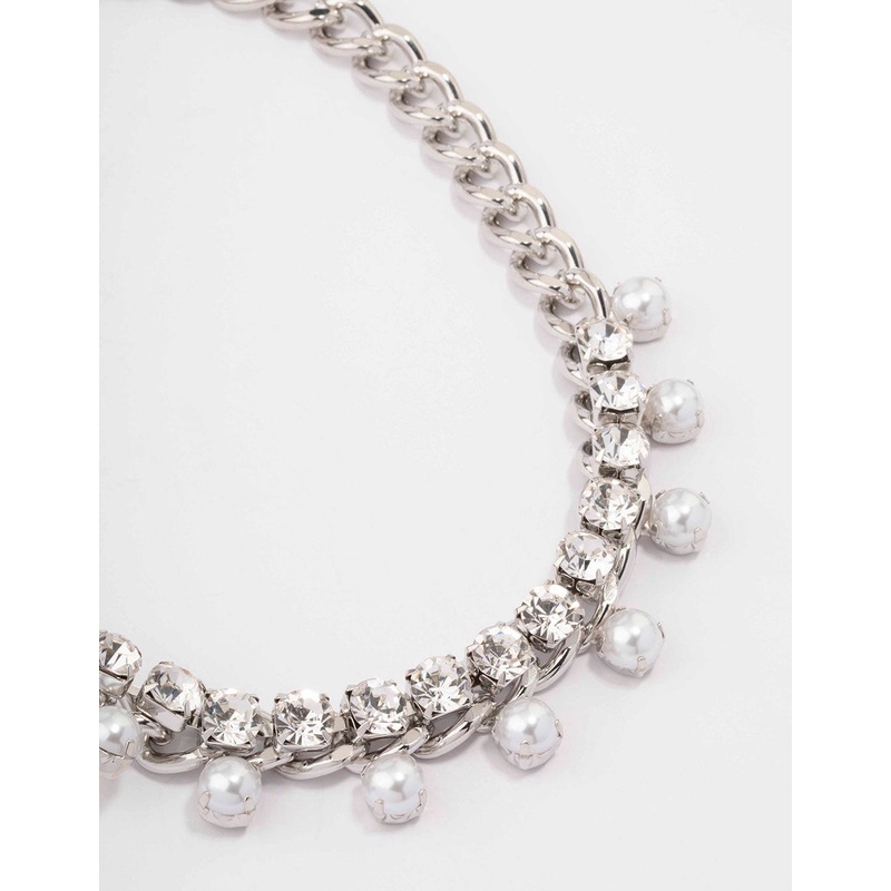 Silver Chunky Diamante & Pearl Choker