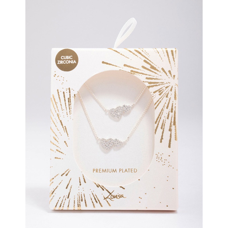 Silver Plated Cubic Zirconia Interlinked Heart Necklace Pack