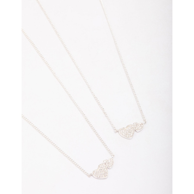 Silver Plated Cubic Zirconia Interlinked Heart Necklace Pack