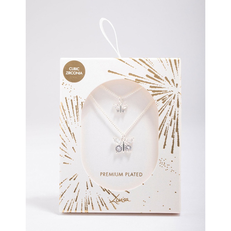 Silver Plated Link Butterfly Pendant Necklace Pack