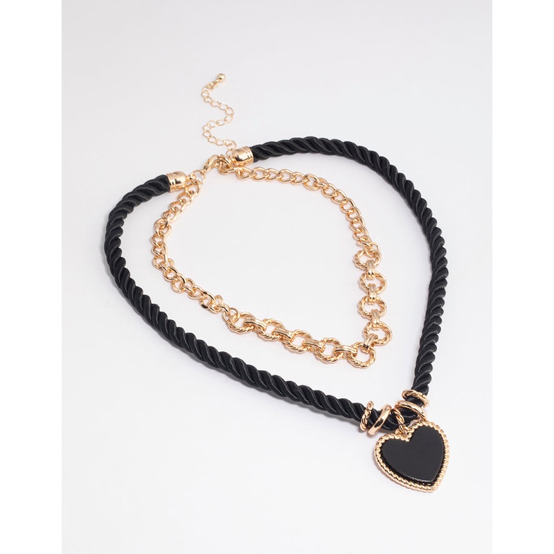 Gold Double Row Twist Rope Heart Necklace