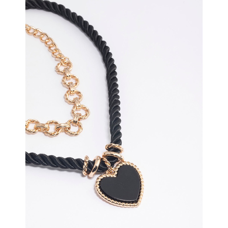 Gold Double Row Twist Rope Heart Necklace