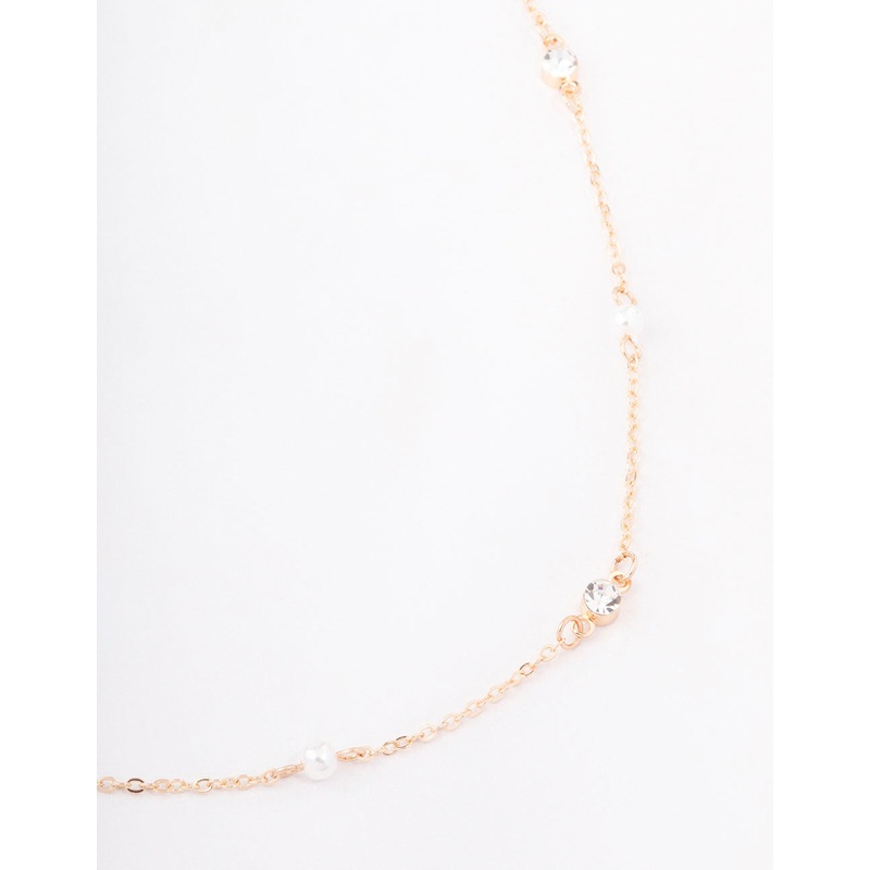 Gold Pearl & Round Diamante Necklace