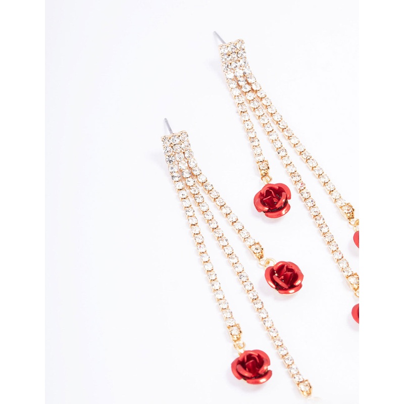 Red Cup Chain Flower Drop Earrings