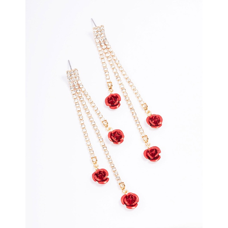 Red Cup Chain Flower Drop Earrings