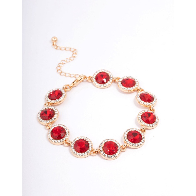 Red Round Multi Diamante Adjustable Bracelet