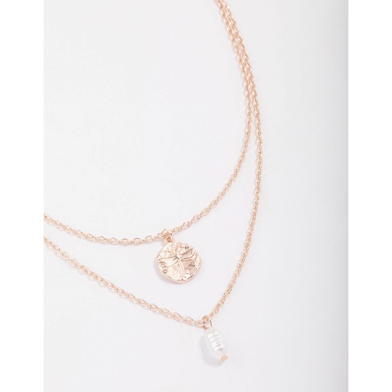 Rose Gold Disc & Pearl Layered Necklace