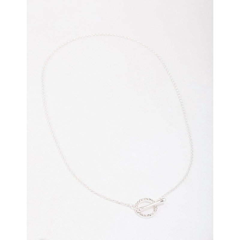 Silver Diamante Circle Bar Link Necklace