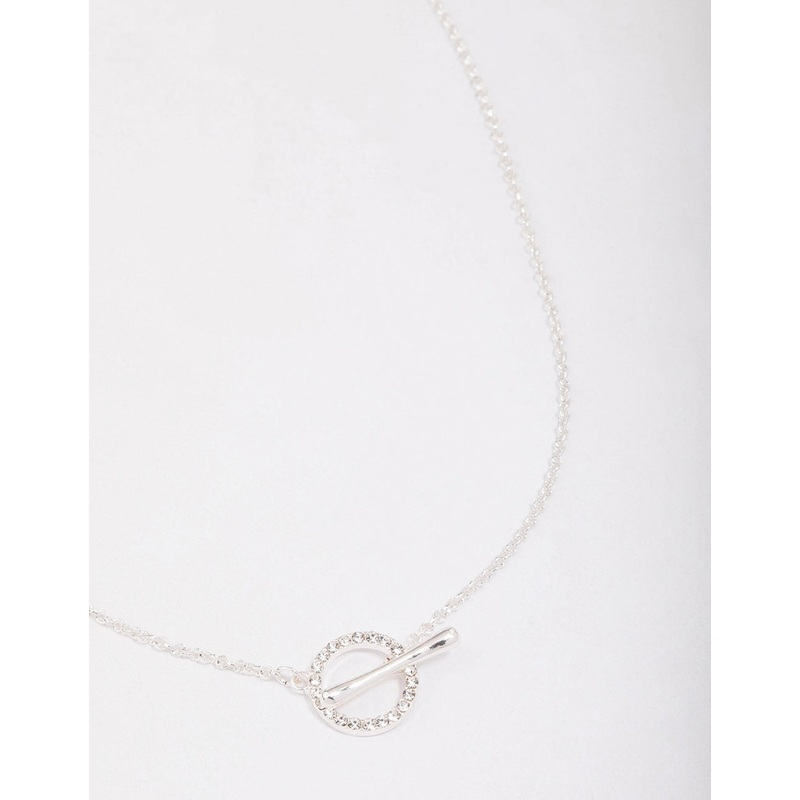 Silver Diamante Circle Bar Link Necklace