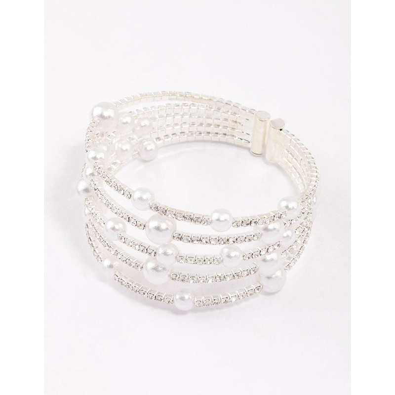 Silver Diamante & Pearl Decorative Wrist Cuff