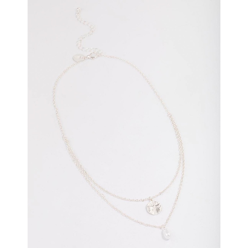 Silver Disc & Pearl Layered Necklace