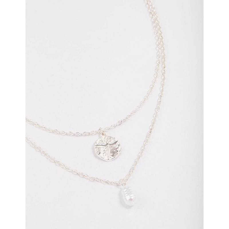 Silver Disc & Pearl Layered Necklace