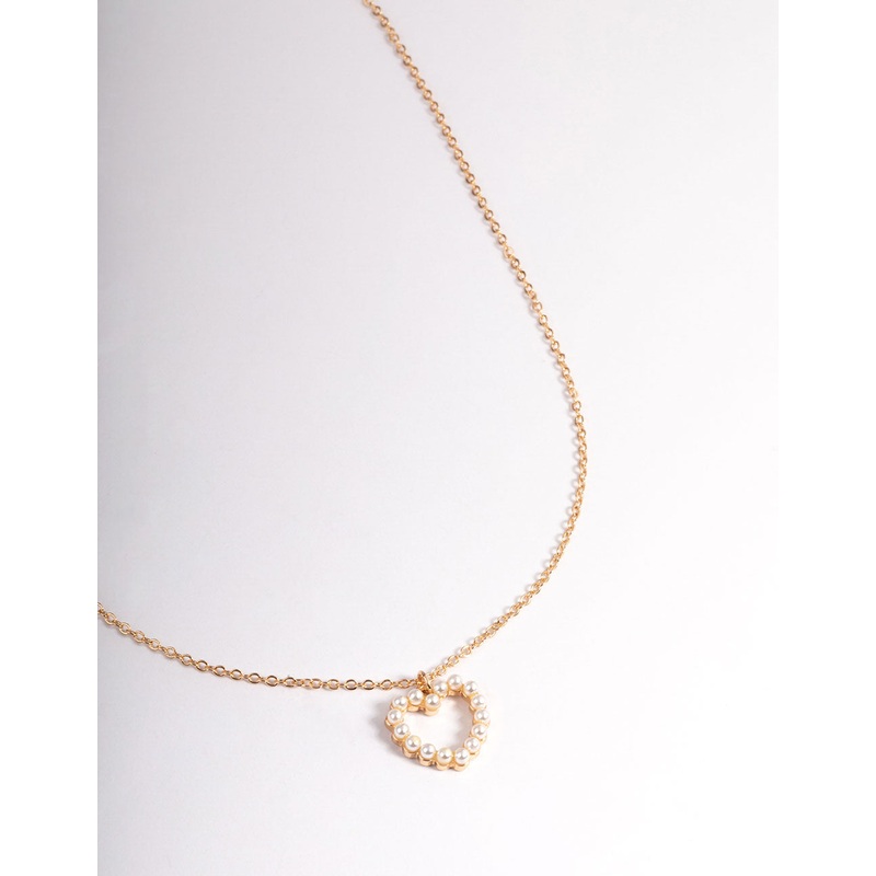Gold Pearl Heart Necklace