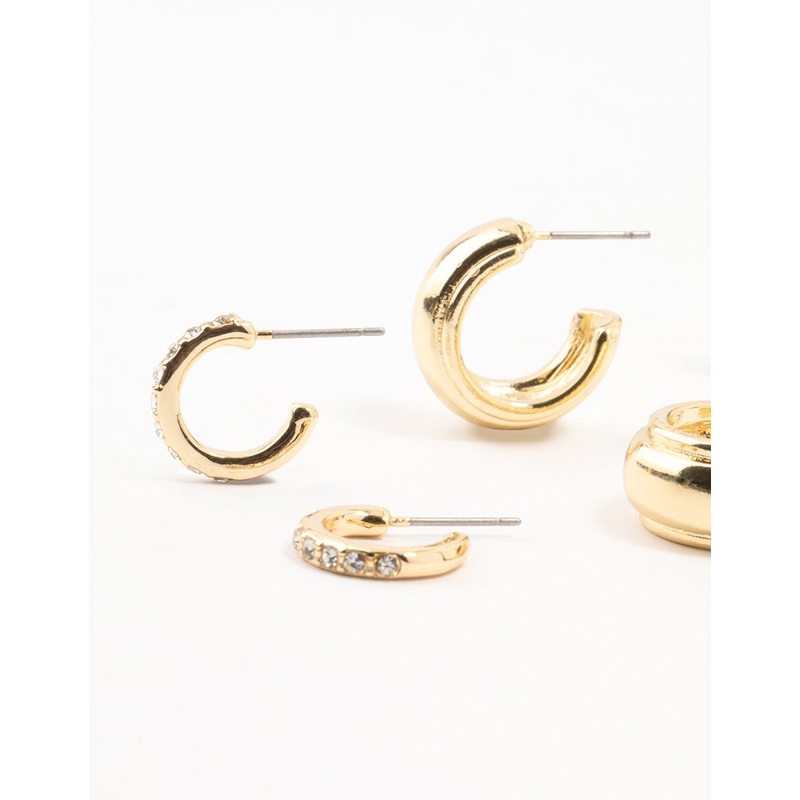 Gold Plated Diamante Crystal Hoop Earrings 4-Pack