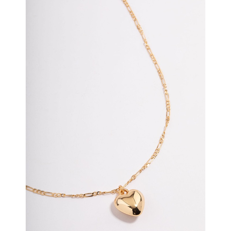 Gold Plated Puffy Heart Figaro Necklace